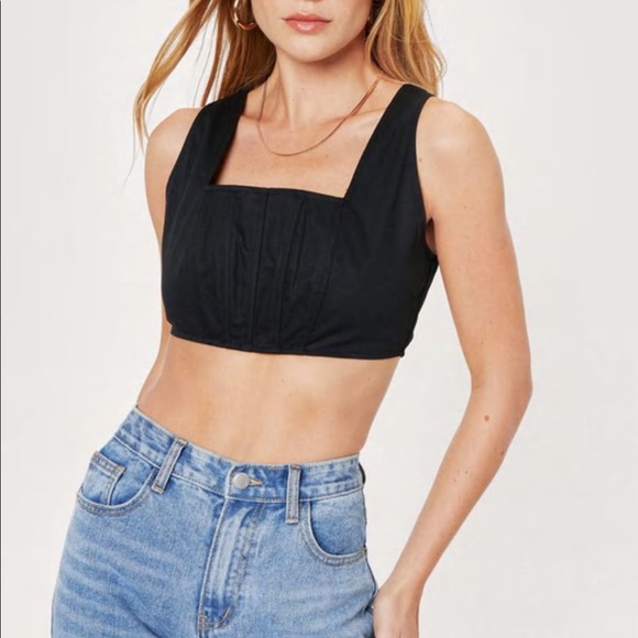 New Nasty Gal Black Petite Corset Square Neck Crop Top - Picture 2 of 5